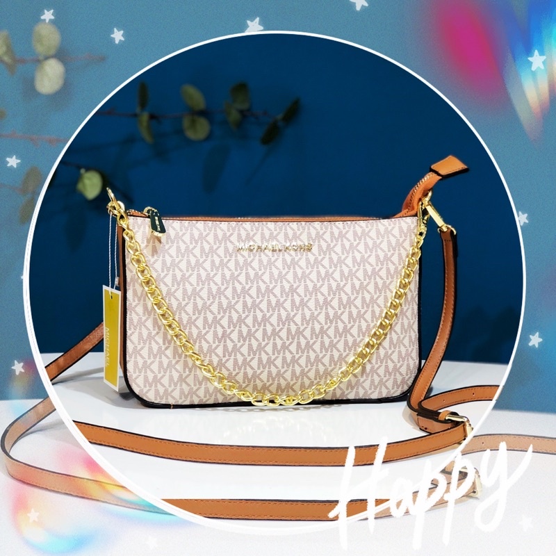 TNS-Túi đeo vai dáng thuyền 2 dây đeo M•K chain shoulder bag-kem chữ nâu