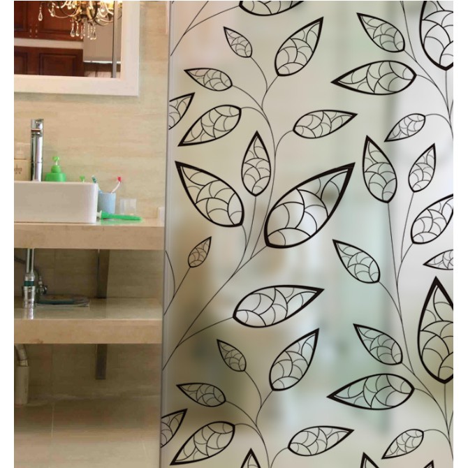 Decal dán kính cao cấp - Lá Viền Đen ( 60x58 )