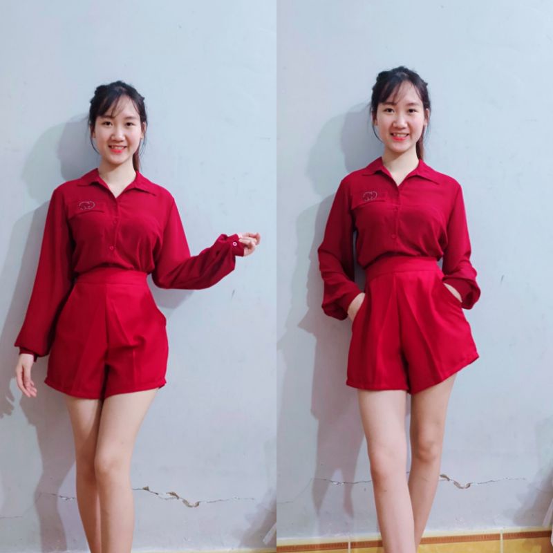 Set sơ mi quần đùi chất vải đẹp ( ba tông màu đen , đỏ , nu )