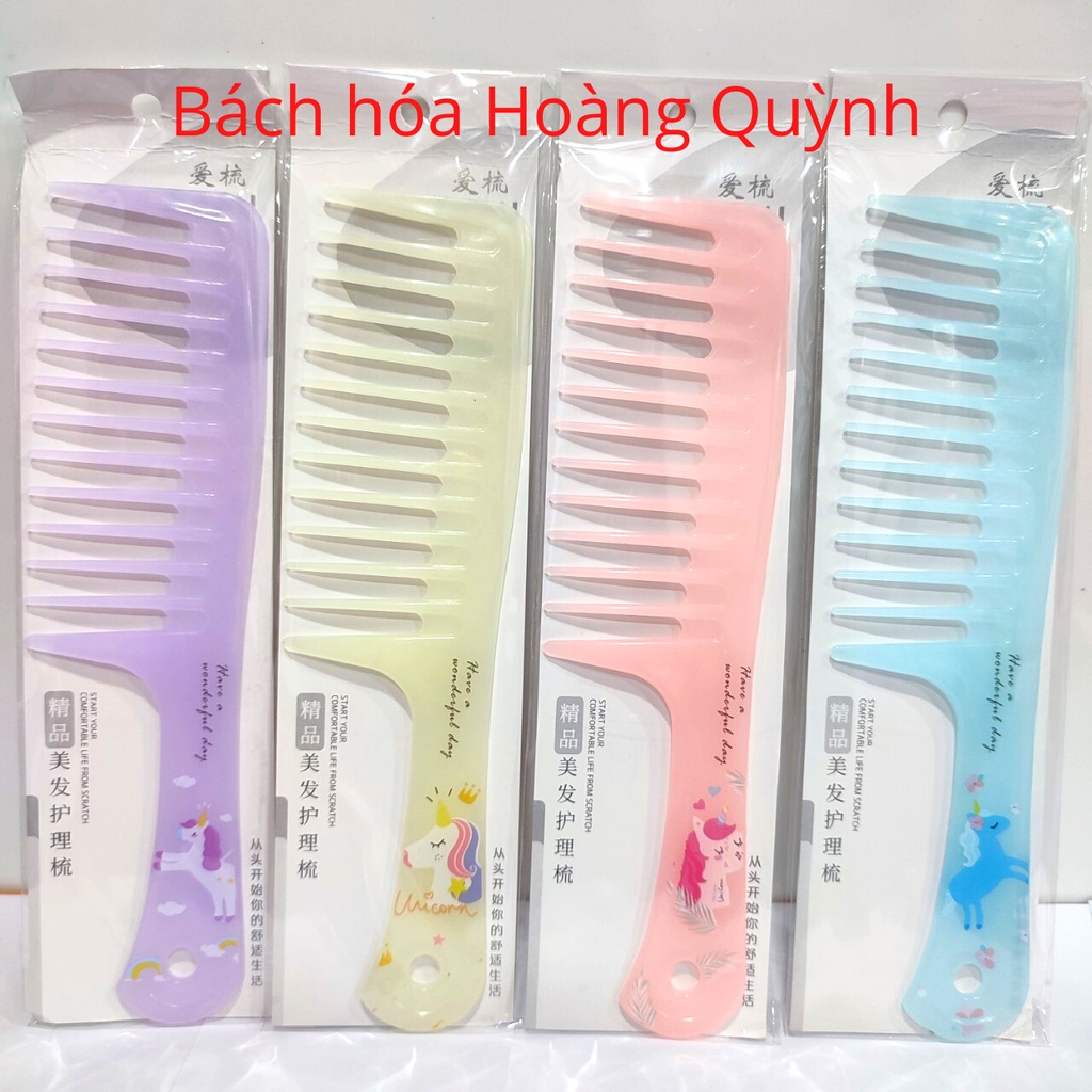 Lược răng thưa đại - lược xù đại cao cấp có họa tiết chuyên chải tóc xoăn tóc rối