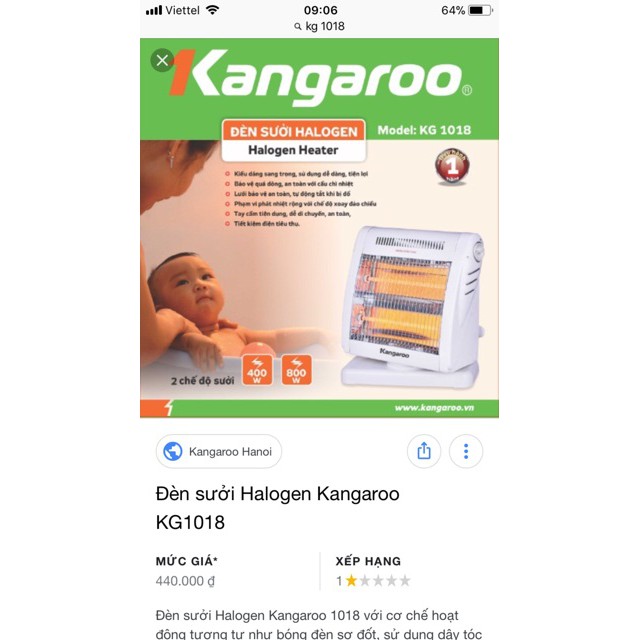 Đèn sưởi Halogen KG1018C Kangaroo thay thế bằng đèn sưởi Sunhouse do cháy hàng