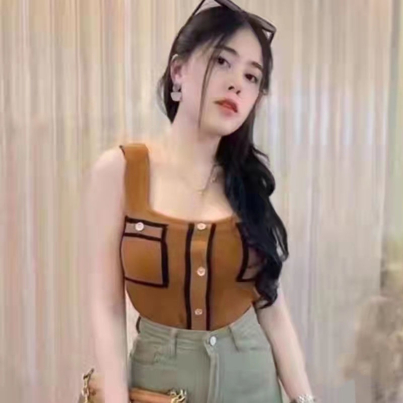 Áo Dệt Kim Sát Nách Thời Trang Công Nghiệp 164521 Áo Hai Dây Dáng Ngắn Form Ôm Phong Cách Quyến Rũ