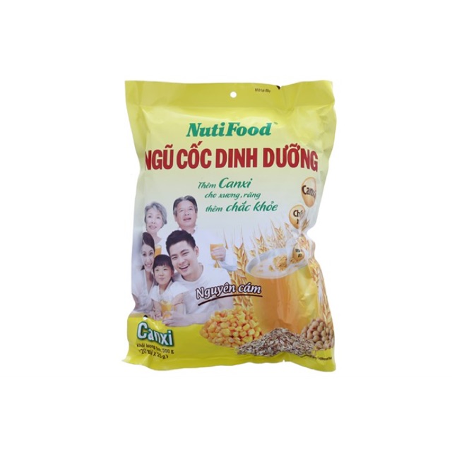 Bột ngũ cốc nguyên cám giàu canxi Nutifood bịch 500g (20 gói)