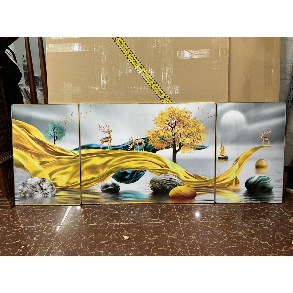 Tranh Treo Tường Hươu Sao Bộ 3 Bức Treo Phòng Khách/ Phòng Ngủ/ Game Gaming/ làm Quà Tặng