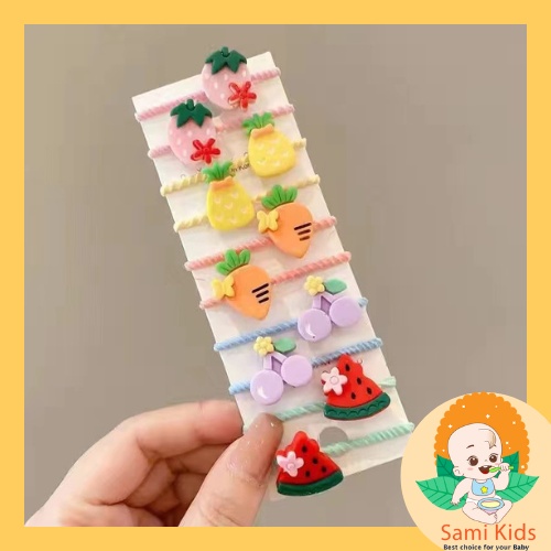 Dây buộc tóc thun mini, dây chun hình nơ, hoa, trái cây cột tóc cho bé gái SAMIKIDS