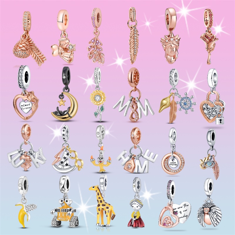 Mới Vòng Tay Hạt Charm Pandora Đính Hoa Xinh Xắn Cho Nữ