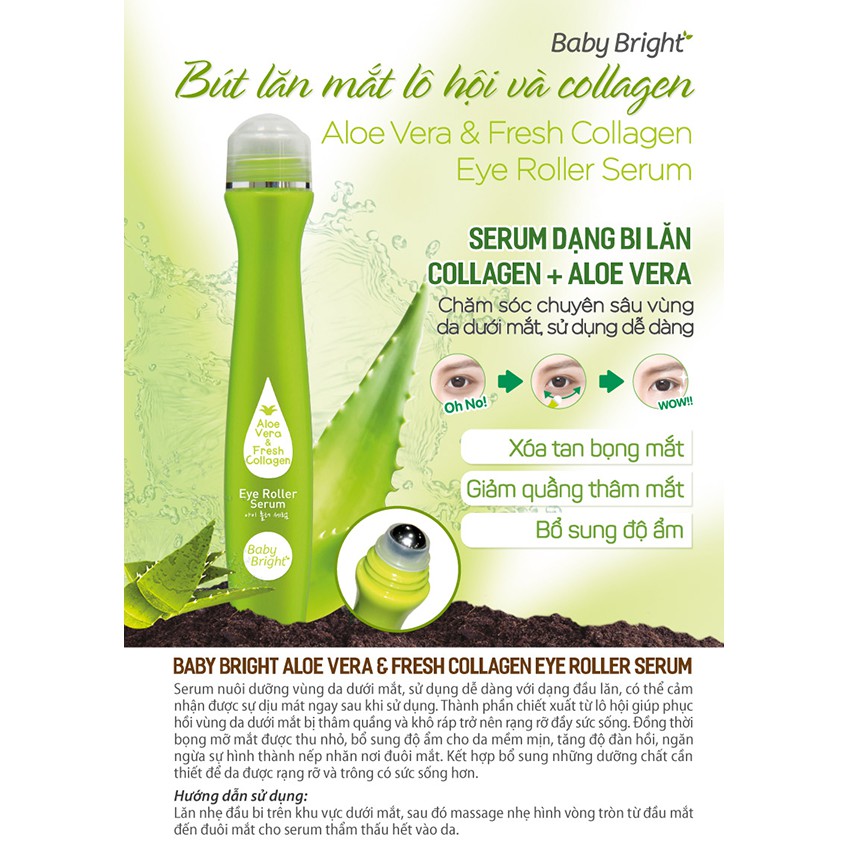 Cây Lăn Mắt Lô Hội Và Collagen Baby Bright Thái Lan Chính Hãng