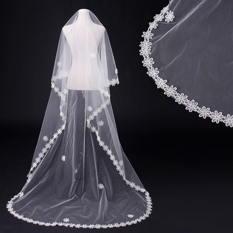 Mạng Che Mặt Cho Cô Dâu Bằng Vải Tuyn Một Lớp Dáng Dài Trang Nhã