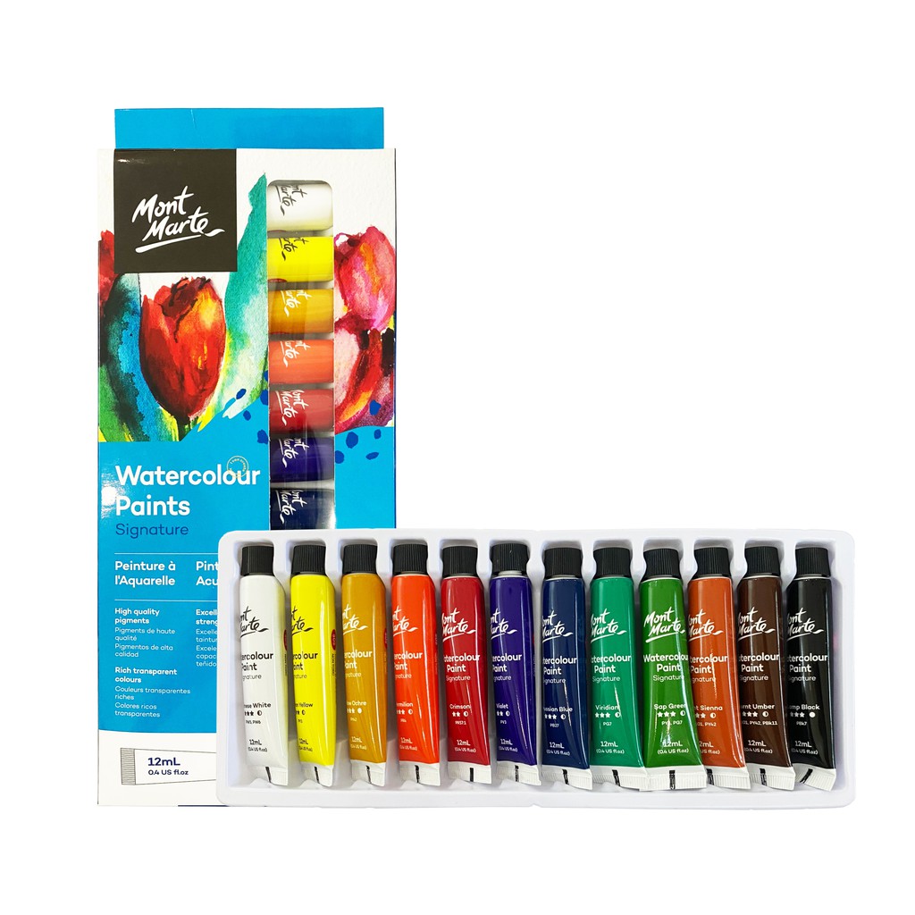 Bộ 12 Màu Nước Mont Marte x 12ml - Watercolour Paints Signature - PMHS0027