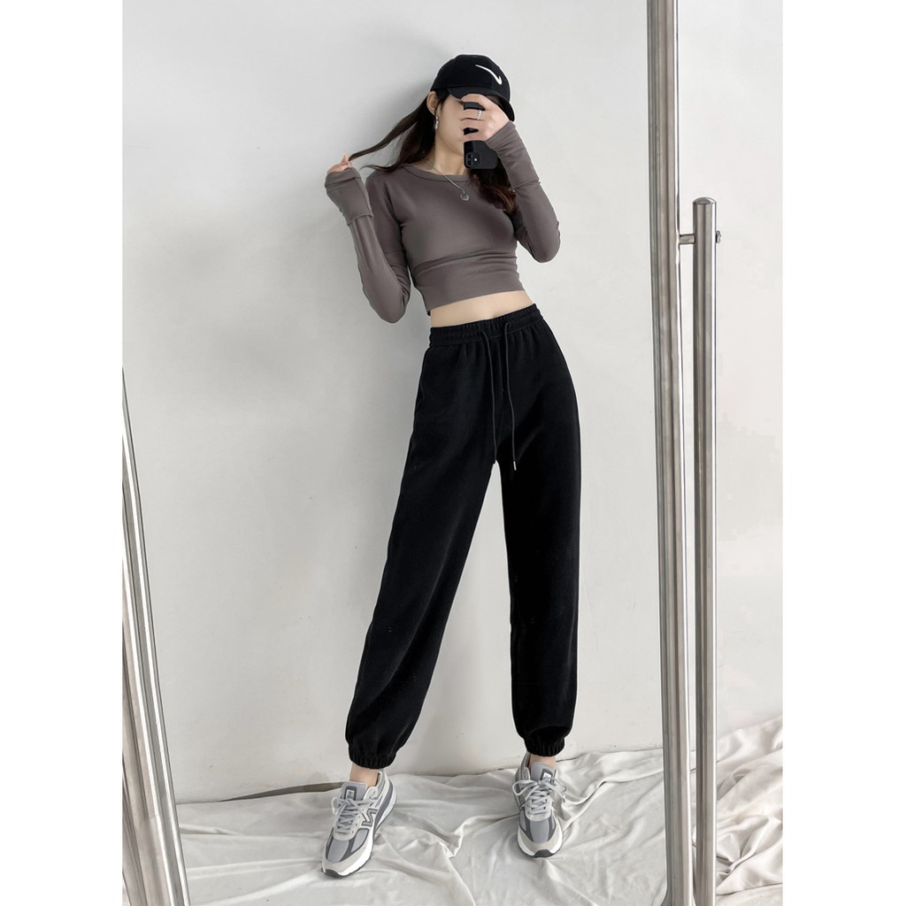 Quần thể thao XIAOZHAINV ống rộng lưng phối dây rút cho nữ size S- 4XL