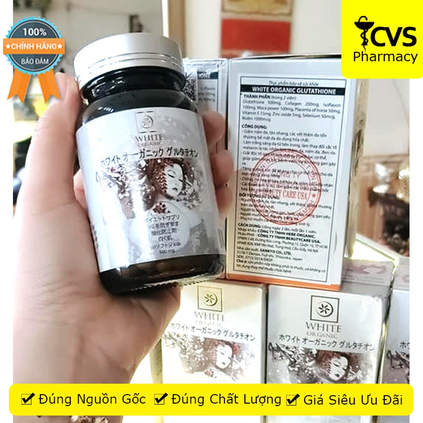White Organic Glutathione – Viên uống trắng da, mờ vết nám, tàn nhang (Hộp 60 viên)