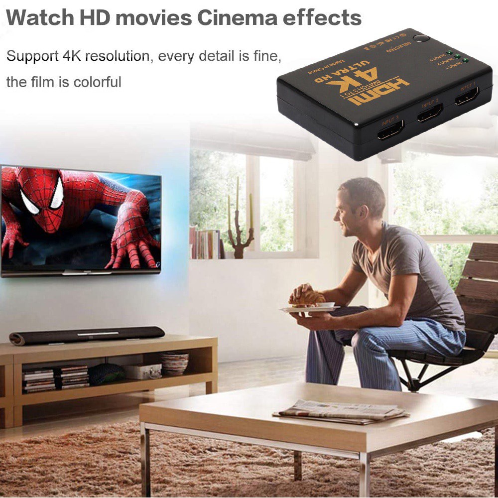 Đầu chia cáp 3 đầu vào 1 đầu ra HDMI Hub 4K 2K 3x1 chuyển đổi video HD 1080P cho Xbox PS4 DVD HDTV PC Laptop TV