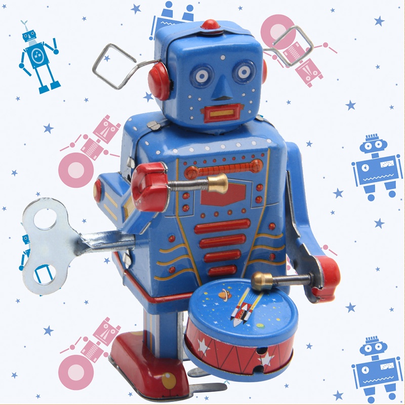 Robot Lên Dây Cót Đồ Chơi Bằng Kim Loại Phong Cách Retro
