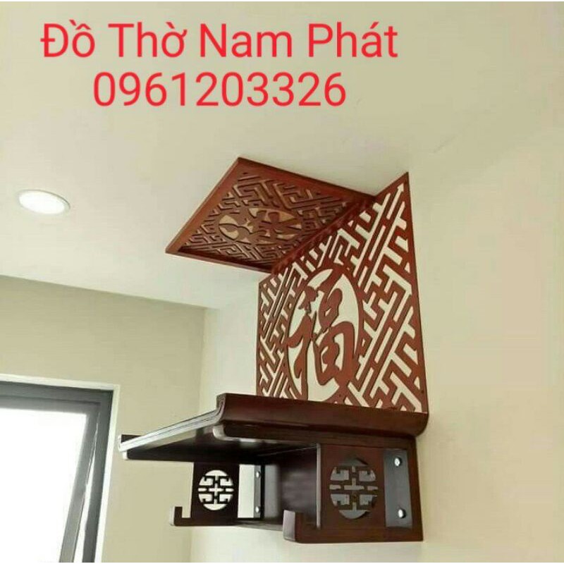 Bàn thờ treo hiện đại chân thang và chữ thọ kèm chắn khói và chữ