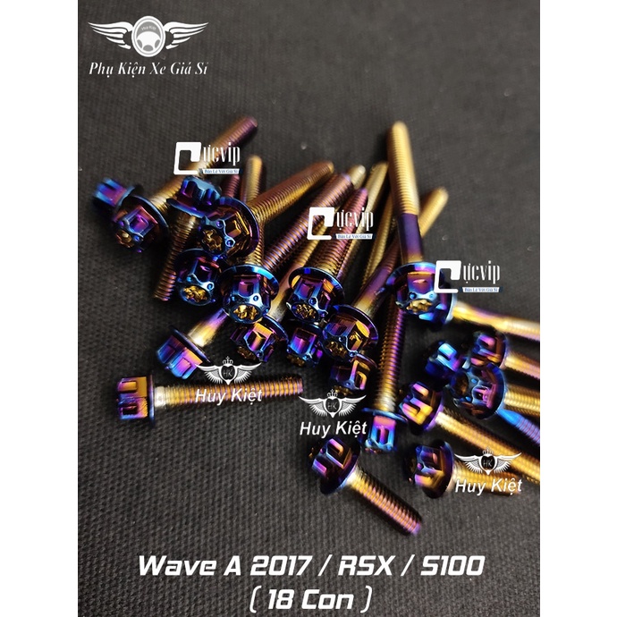 Bộ Ốc Lốc Máy Salaya Inox 304 Xi Titan Đúc Đặc Cho Wave A 2017 - 2022, Wave RSX, Wave S110 (18 Con) MS5197