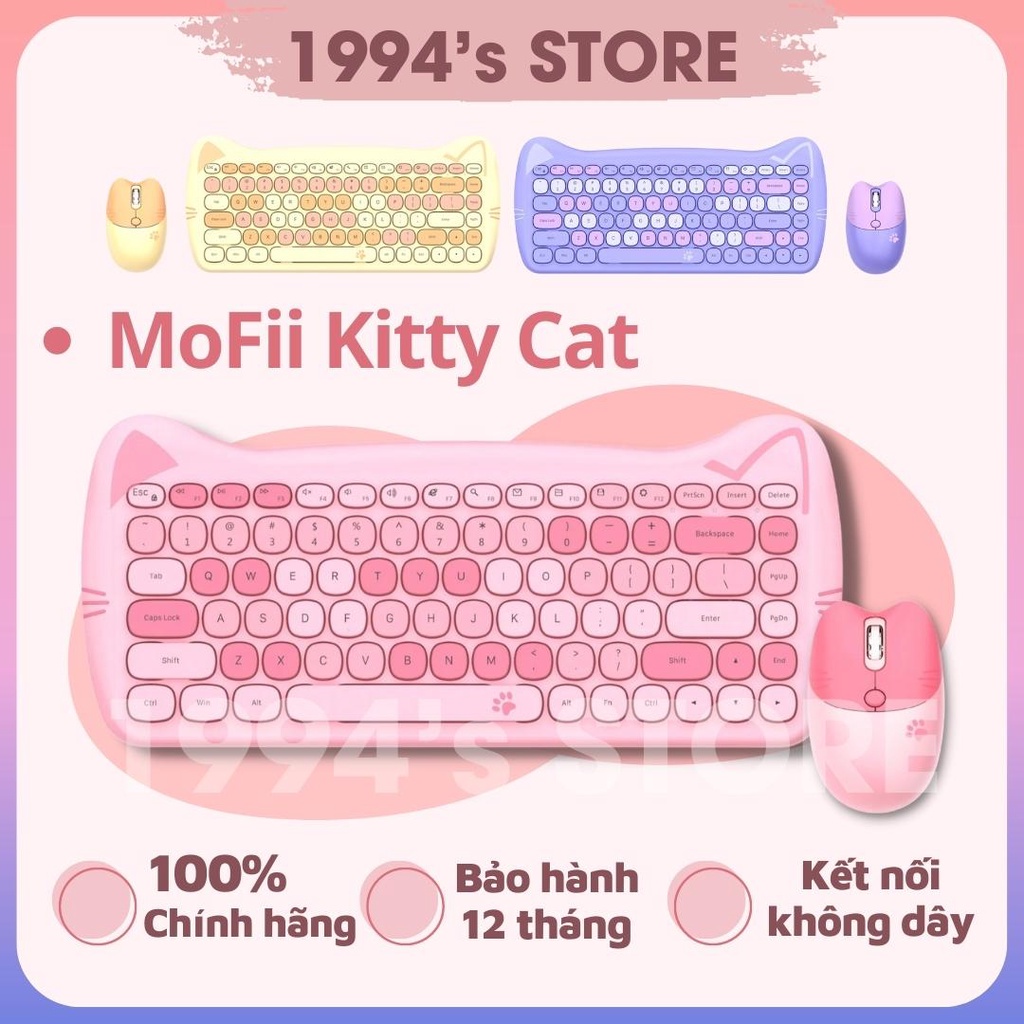 MoFii Cat Mixed - Bộ bàn phím giả cơ và chuột không dây MoFii Geezer Kitty Cat Tai Mèo dùng cho PC, Laptop, Tivi, Tablet