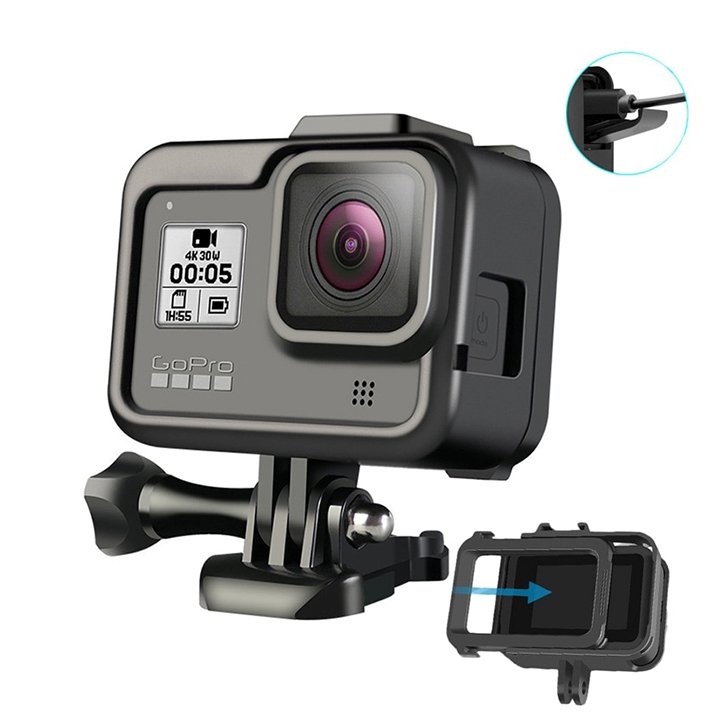 KHUNG BẢO VỆ GOPRO 8 TÍCH HỢP KHE GẮN LED MIC