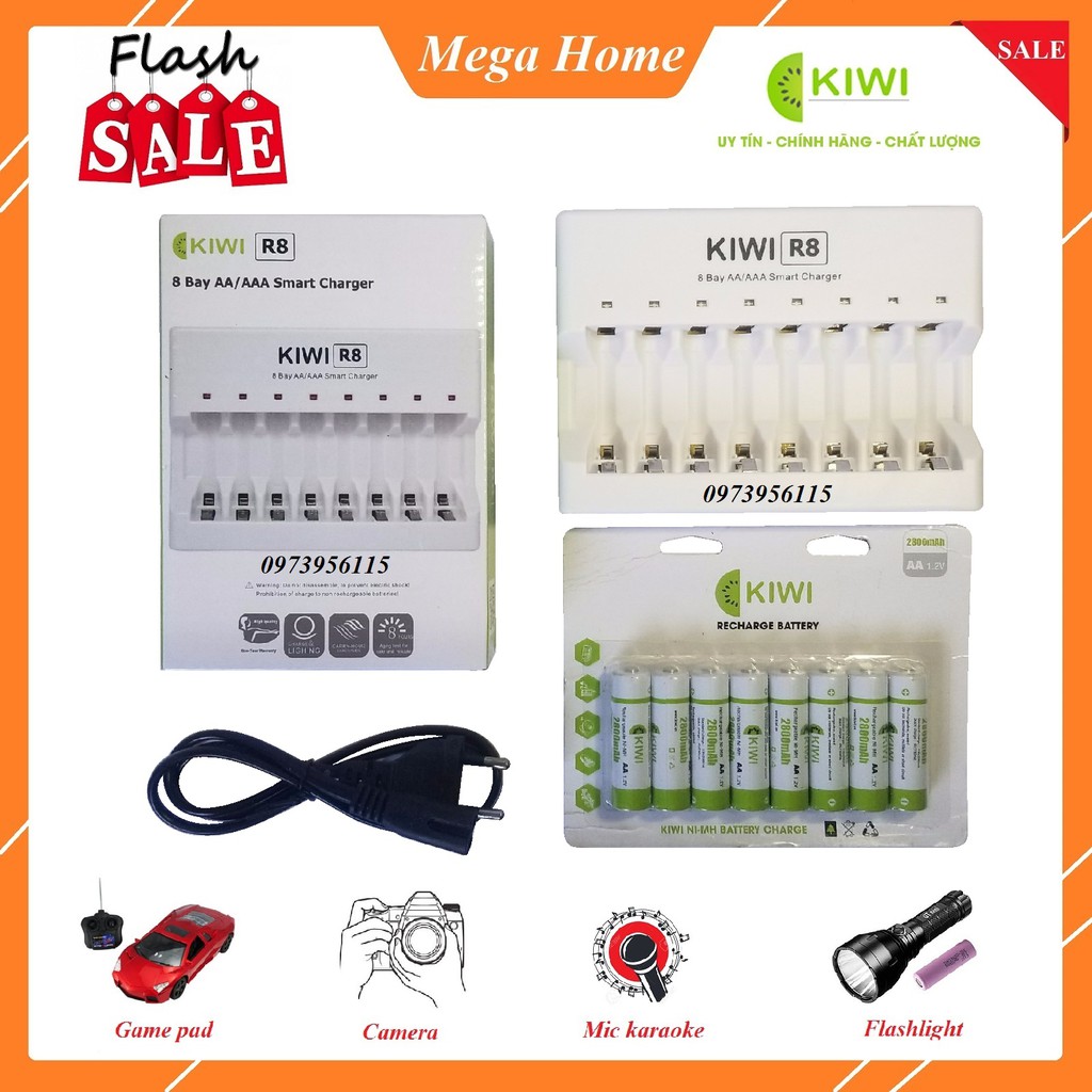 Bộ dock sạc , pin AA 1.2V Ultra Alkaline- KiWi hàng chính hãng