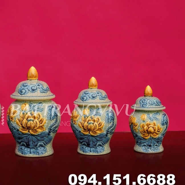 Choé Thờ Cúng, Chum Thờ Cúng Bát Tràng Men Rạn Rồng - Hoa Sen Đồ Thờ Cúng Bát Tràng - Nghệ nhân chế tác