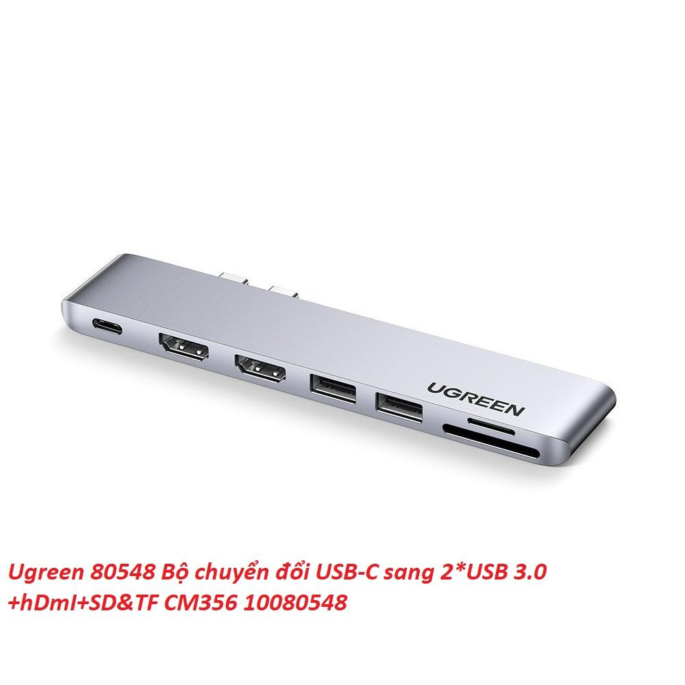 Ugreen 80548 macbook 2 cổng USB type C sang 2*USB 3.0+ 2xhdmi + SD&TF + sạc 100W PD thunderbolt 3 CM356