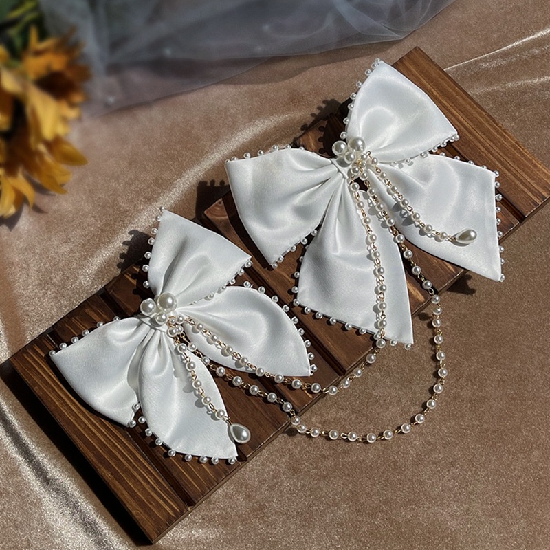 Kẹp Tóc Hình Nơ Đính Ngọc Trai Giả Màu Trắng Thời Trang Cho Cô Dâu