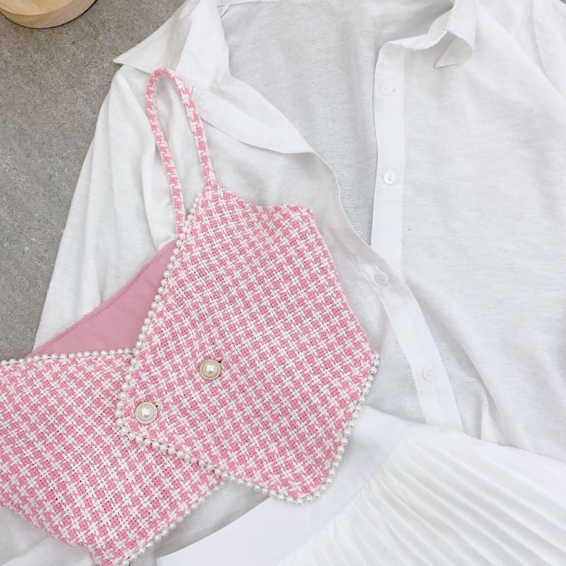 SET 3 món Áo sơ mi trắng kèm Gile caro hồng và Chân váy xếp ly NÀNG CLOSET