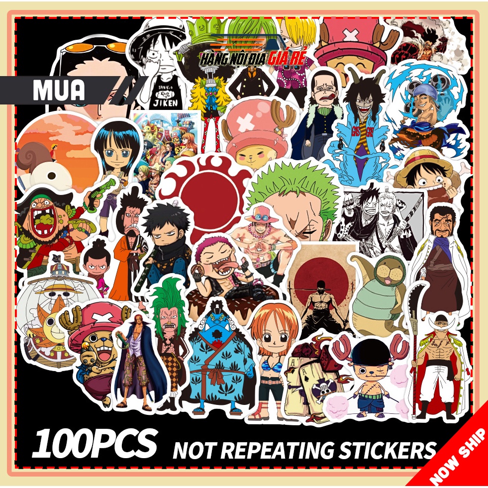 Bộ 100 Tấm Sticker One Piece Chống Thấm Nước Dán Nón Bảo Hiểm, Vali, Xe, Laptop BEESIR