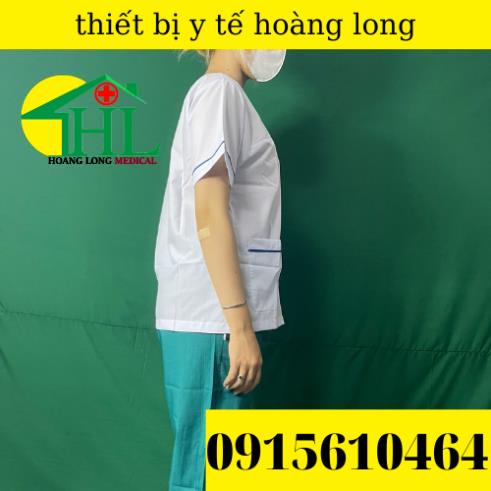 Bộ blouse cổ tim viền XANH DƯƠNG nam nữ cộc tay - bộ scrubs kỹ thuật viên cho điều dưỡng, dược sỹ, y tá, bác sĩ