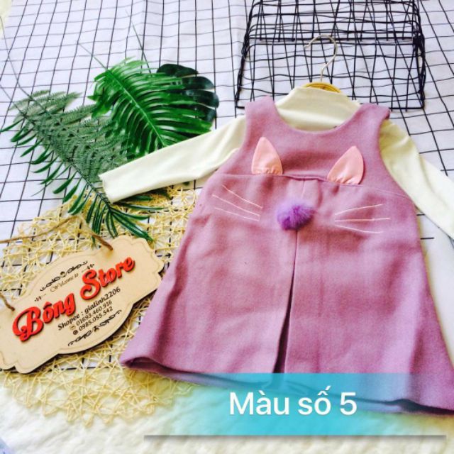 váy dạ mèo cho bé gái( tặng áo cotton len)