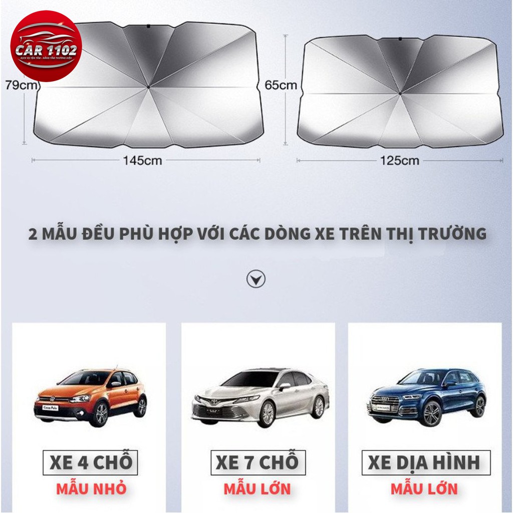 Ô che nắng kính trước xe ô tô (Kèm bao da) - Bảo vệ nội thất ô tô - Dù che nắng kính lái xe hơi- chống tia UV