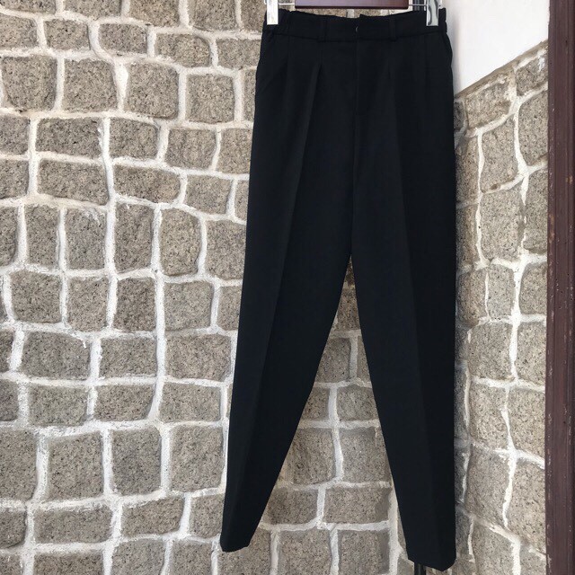 Quân tây nữ baggy lưng thun, quần tây vải tuyết mưa form chuẩn màu đen có bigsize | BigBuy360 - bigbuy360.vn