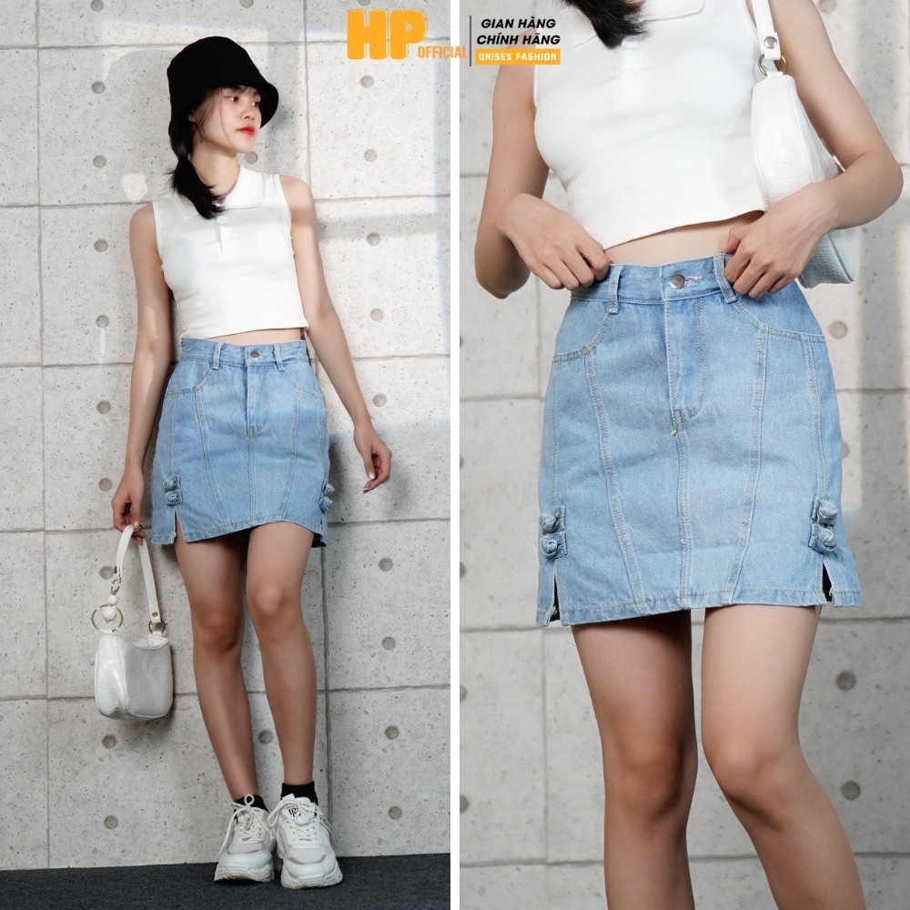 Chân váy jean chữ A xẻ tà cực xinh, chân váy bò nữ cạp lưng cao dáng ngắn trẻ trung - QJ29 - Happy Style