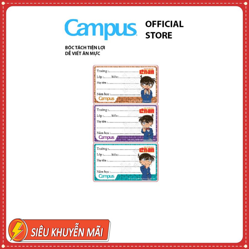 Nhãn Tập (Vở) Campus - Conan - 18 Nhãn /1 Túi, nhãn vở ghi tên