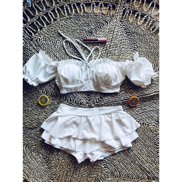 Bikini tay bồng váy 2 tầng mẩu hiền hồ phối váy cực xinh