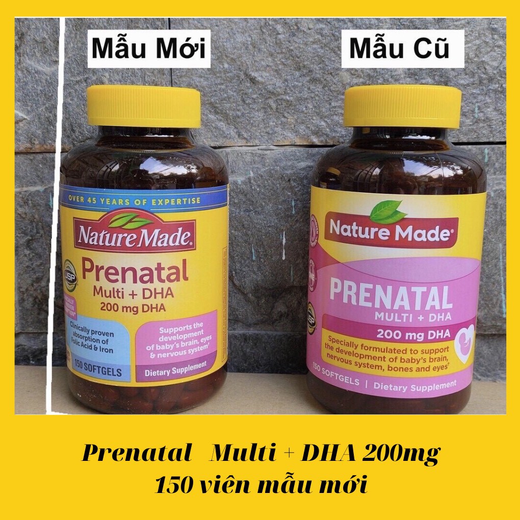 {Date 2023} Viên uống bổ bà bầu Nature Made - Prenatal Multi DHA bổ sung vitamin khoáng chất - Chai 150 viên