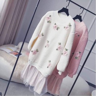 Ulzzang Váy len pha chân ren đuôi cá M049