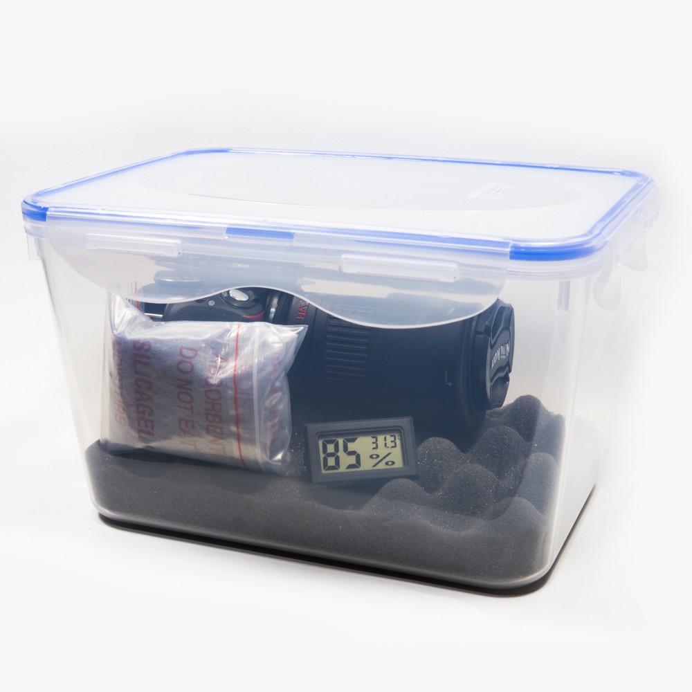 Combo Hộp chống ẩm 5 lít + ẩm kế + 200g hạt hút ẩm  cho máy ảnh, máy quay phim