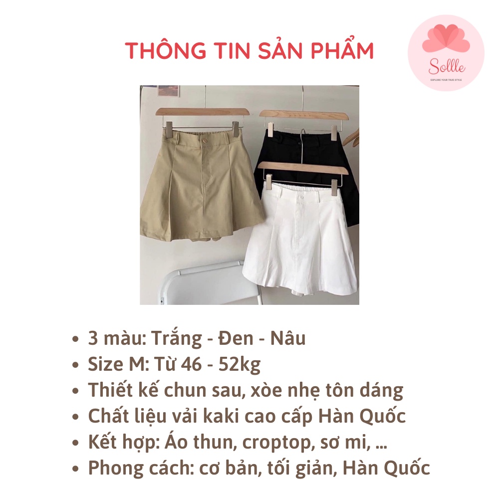 Quần short giả chân váy ngắn kaki chun lưng sau đẹp tôn dáng Hàn Quốc Sollle QSV003