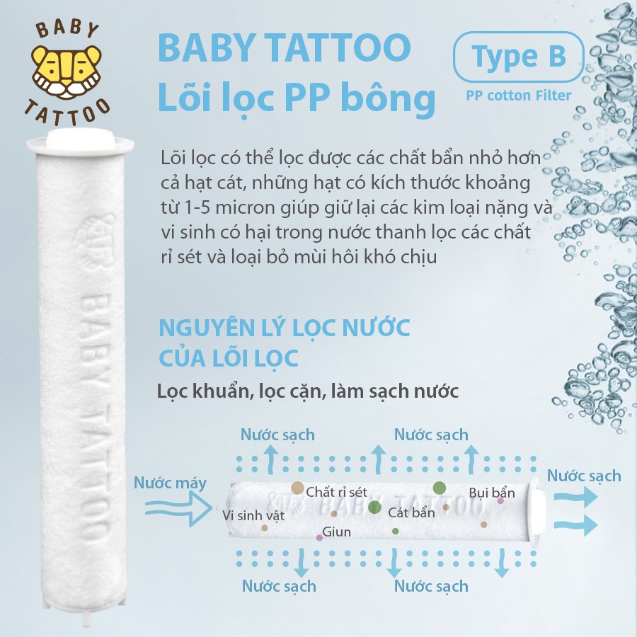 Bộ Vòi Sen Tắm Lọc Nước, Tăng Áp Type B BABY TATTOO