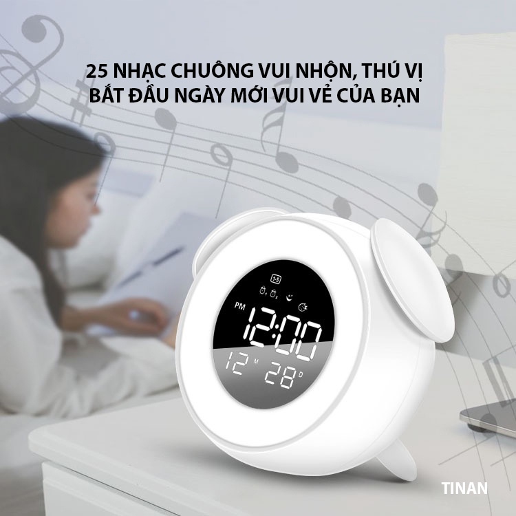 Đồng Hồ Báo Thức Có Đèn Ngủ LED Tròn XM908, Điều Khiển Chạm Cảm Ứng