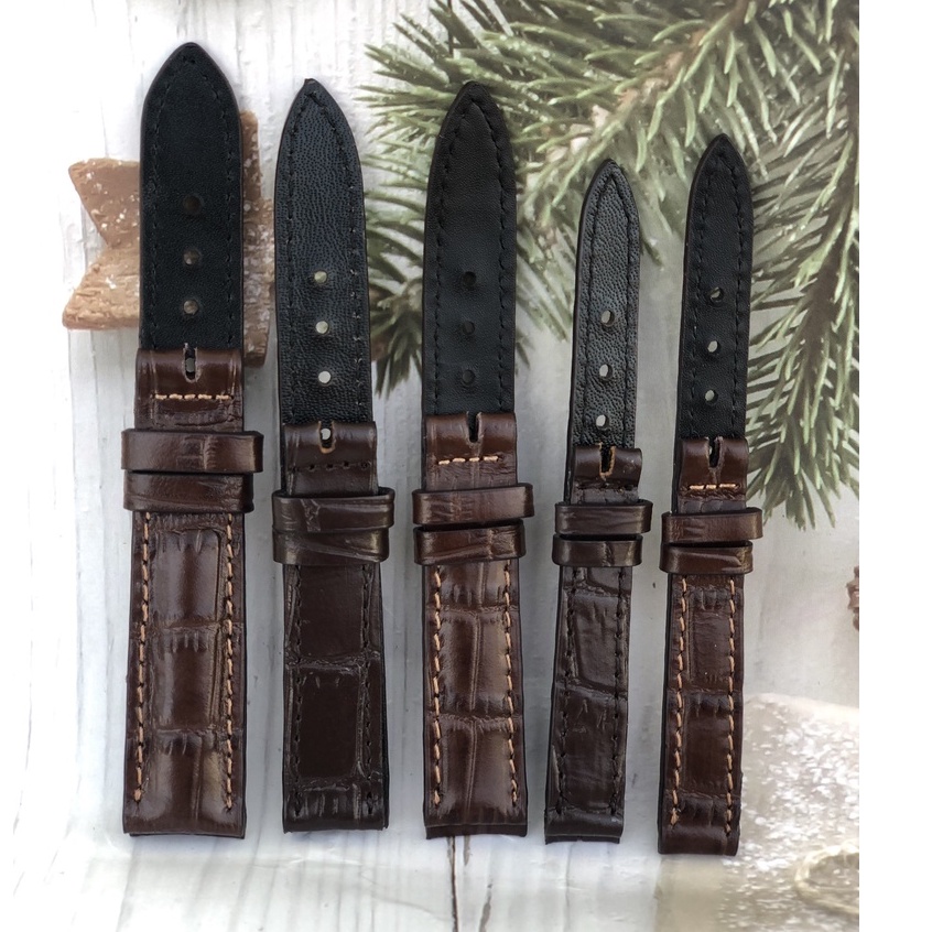 Dây Đồng Hồ Da Bò 100% Màu Nâu Vân Trúc Tặng Kèm Chốt Và Đồ Thay Dây