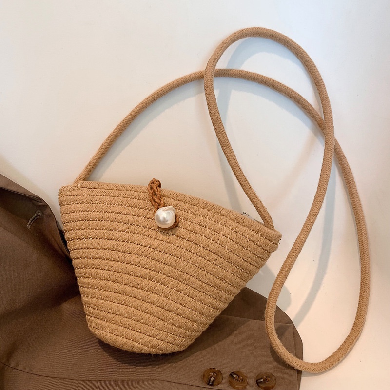 Túi Cói JASMIN NOIR Đeo Chéo Đính Ngọc Trai Giả Thiết Kế Đơn Giản Thời Trang Cho Nữ