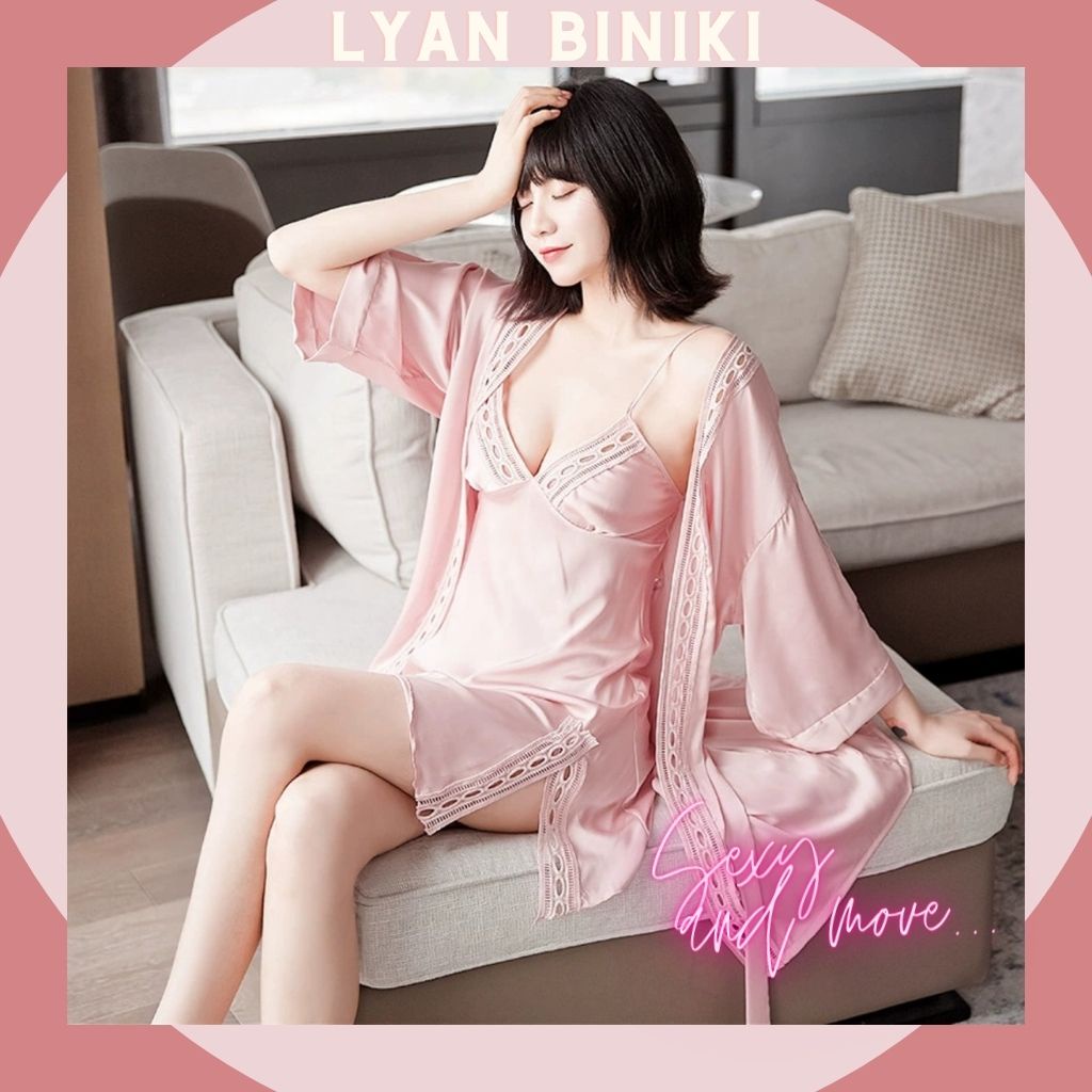 Váy ngủ đầm ngủ lụa Satin 2 dây phối ren rexy gợi cảm LYAN BIKINI L014
