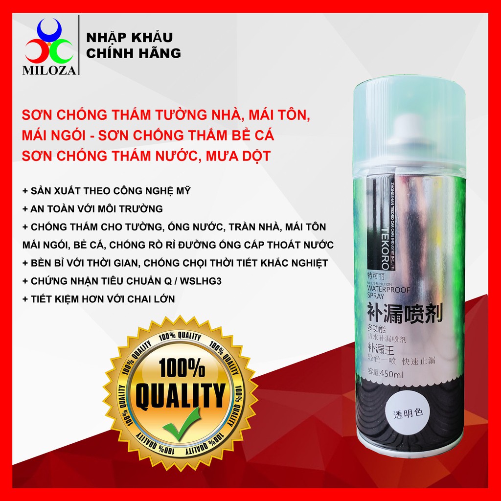 [FREESHIP EXTRA] Sơn Chống Thấm Tường Nhà, Chống Thấm Nước, Chống Thấm Bể Cá, Mái Nhà, Mái Tôn – TEKORO 450ML - MILOZA