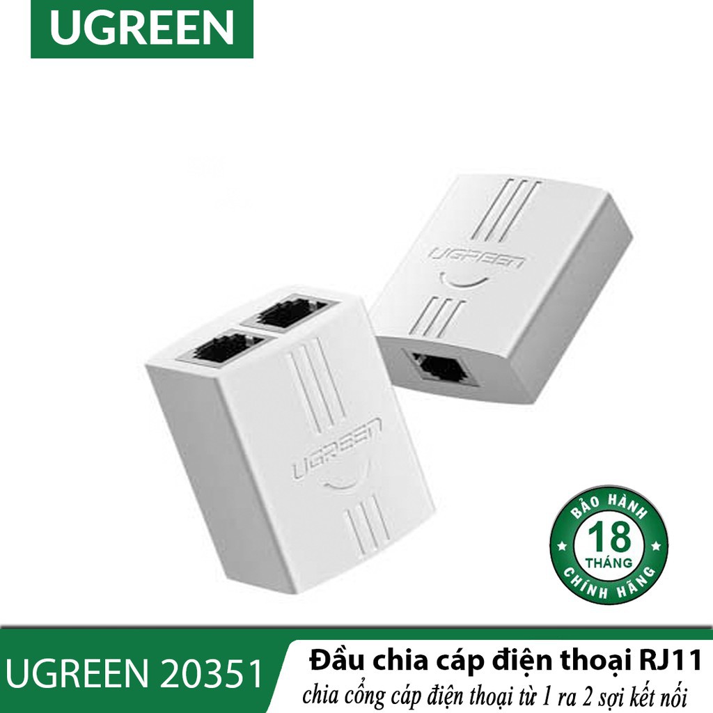 Đầu chia cáp điện thoại 1 ra 2 RJ11 Cao cấp Ugreen 20351 Chính Hãng màu Trắng