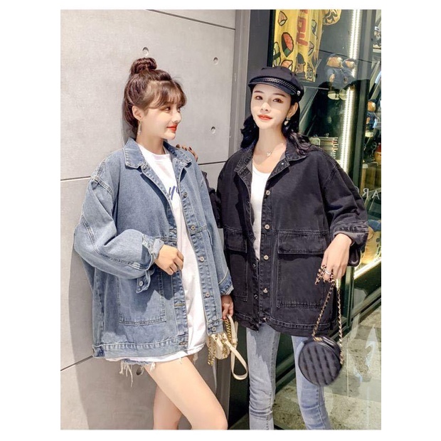 Áo khoác jean unisex big size, áo bò denim thời trang form rộng túi trước, phong cách Unisex