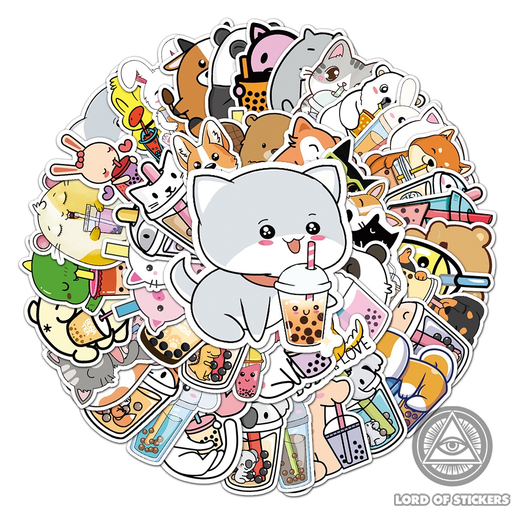 Set 50 Nhãn Dán Sticker Nhân Vật Hoạt Hình Uống Trà Sữa Chibi Cute Chống Thấm Nước Trang Trí Mũ Bảo Hiểm, Ván Trượt, Sổ