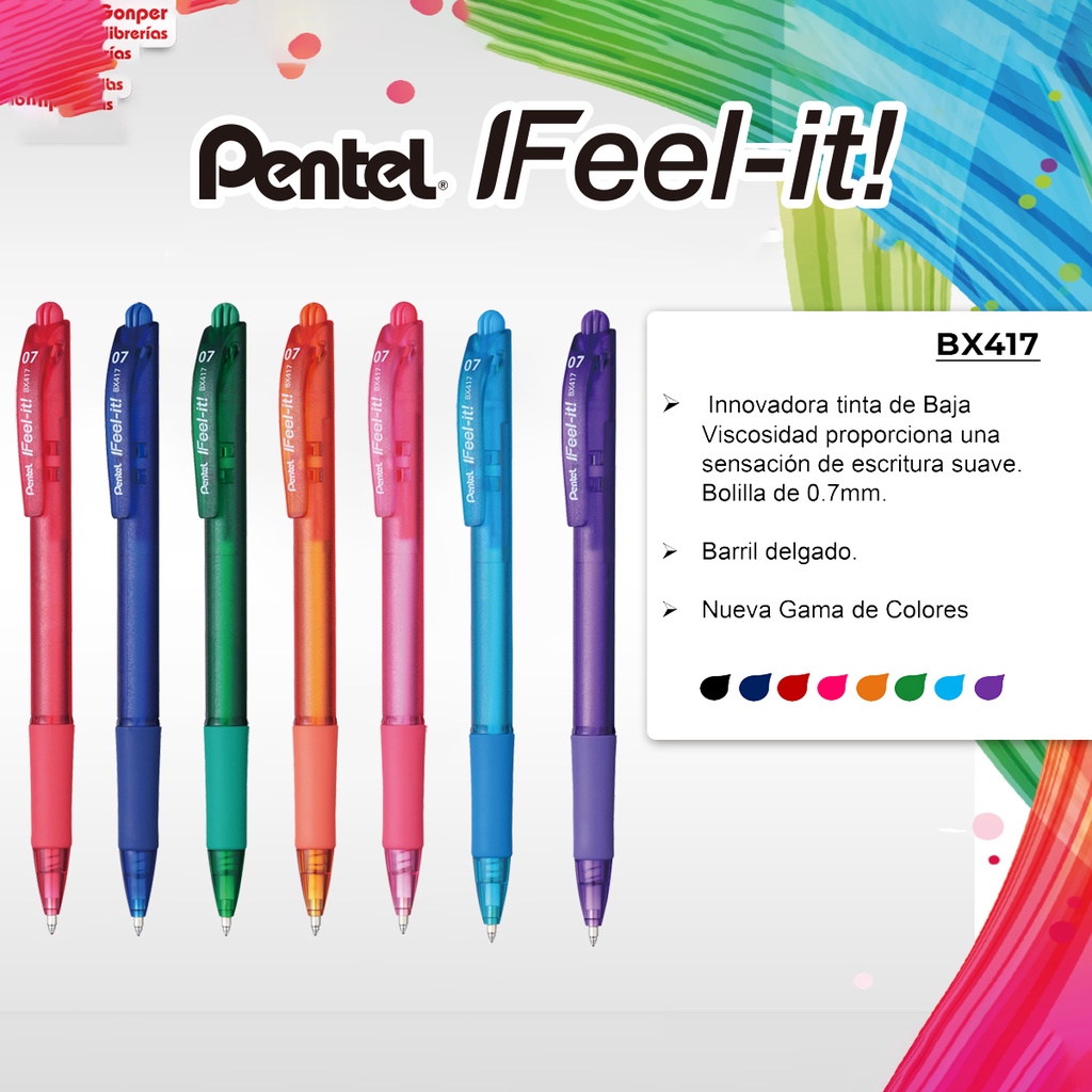 Bút Bi Bấm Nhật Bản Pentel BX417 | Trơn Mượt Không Đọng Mực | Ngòi 0.7mm (Xanh, Đỏ, Đen)