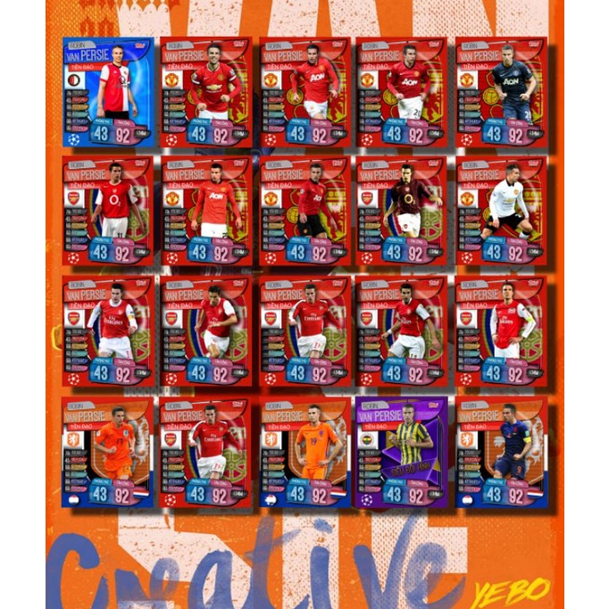 Thẻ cầu thủ bóng đá match attax Robin van Persie qua các mùa giải size poca