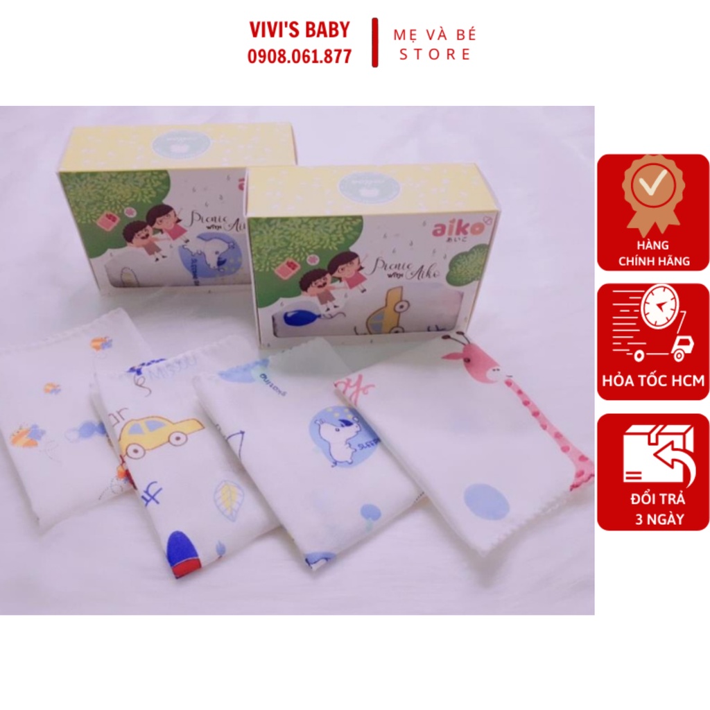 Khăn sữa sợi tre Aiko Khăn sữa xuất Nhật Aiko in hình cao cấp Hộp 5/8/10 Cái